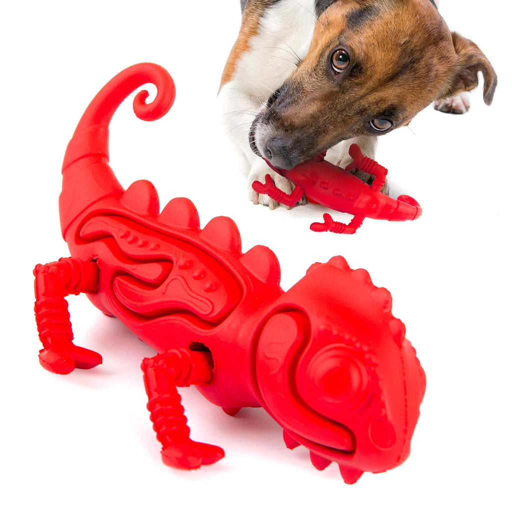 Jeffers Red Chameleon Natural Eco-Friendly Rubber Dental Dog Chew Toy for Medium Chewers Red Medium 1