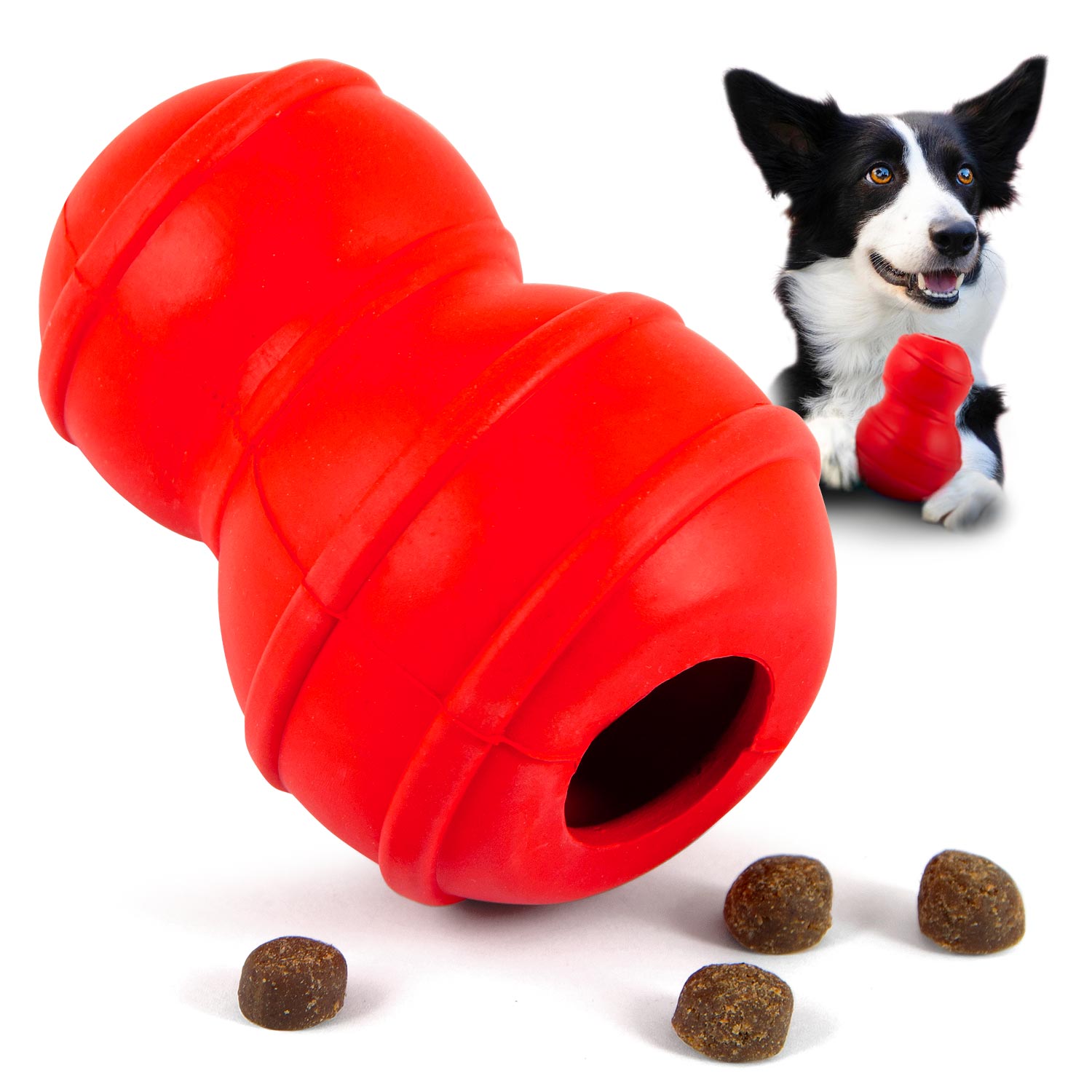 Jeffers Red Classic Stuffable Fetch & Chew Natural Rubber Treat Dispensing Dental Dog Toy Red Medium 1