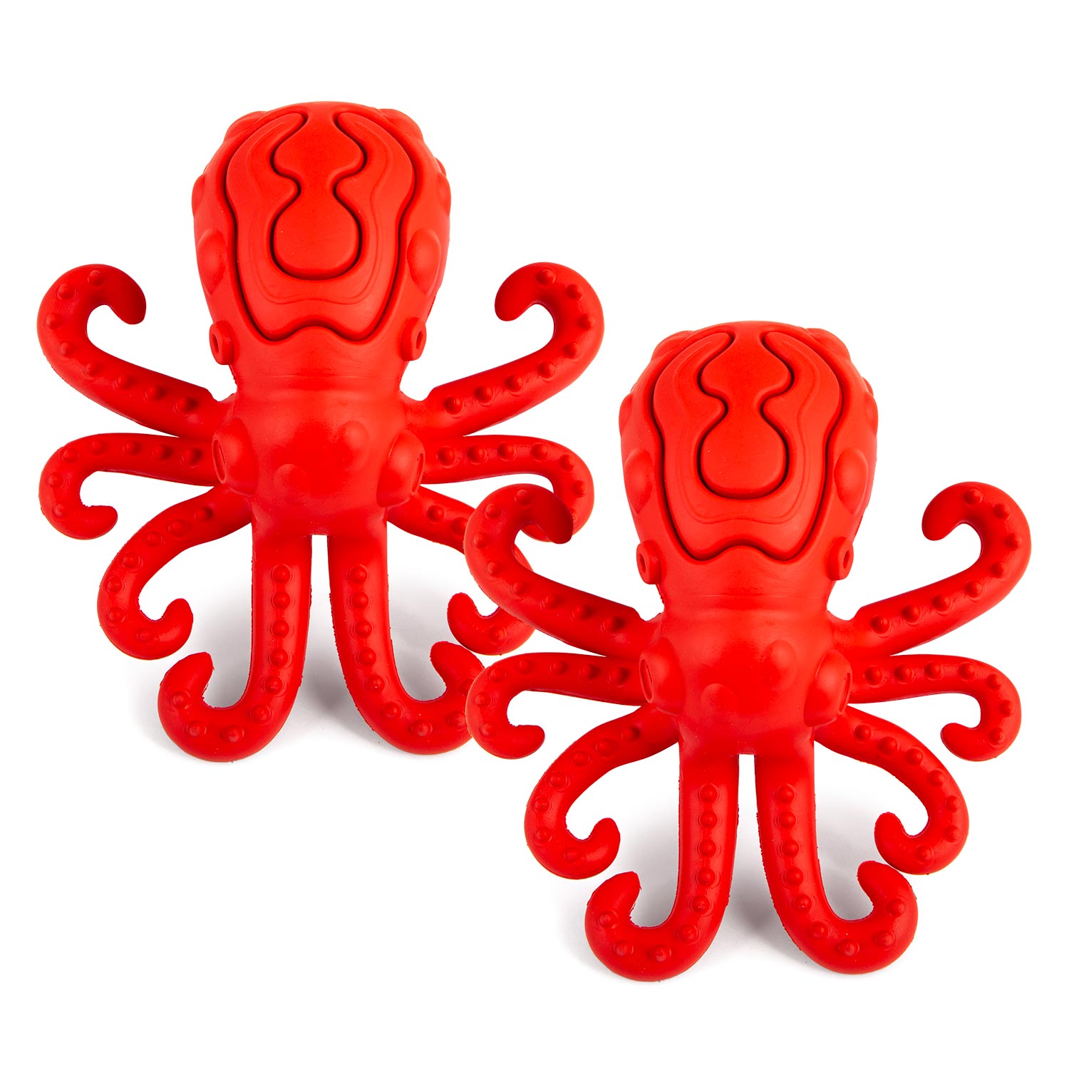 Jeffers Red Octopus Natural Rubber Treat Dispensing Dental Dog Chew Toy Red Medium 2