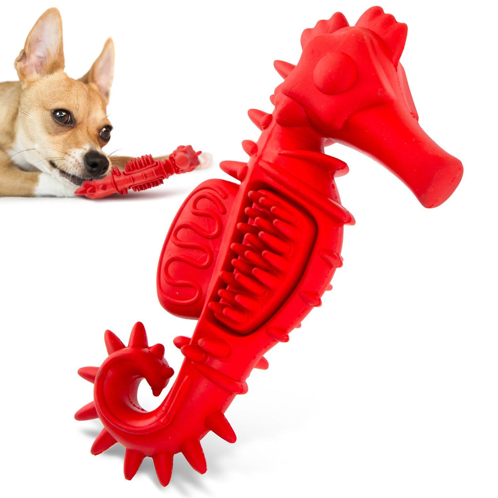Jeffers Red Seahorse Natural Rubber Dog Chew Toy with Vanilla Scent and Textured Ridges for Dental Health Red Small 1