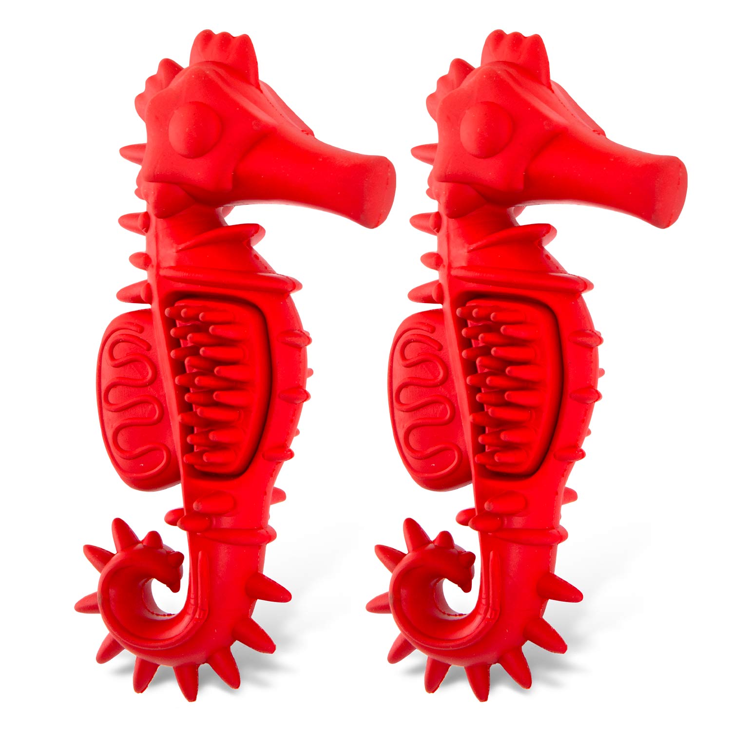 Jeffers Red Seahorse Natural Rubber Dog Chew Toy with Vanilla Scent and Textured Ridges for Dental Health Red Small 2