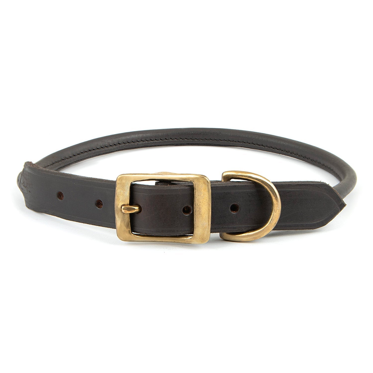 Jeffers Rolled Leather Dog Collars with Brass Hardware Chestnut