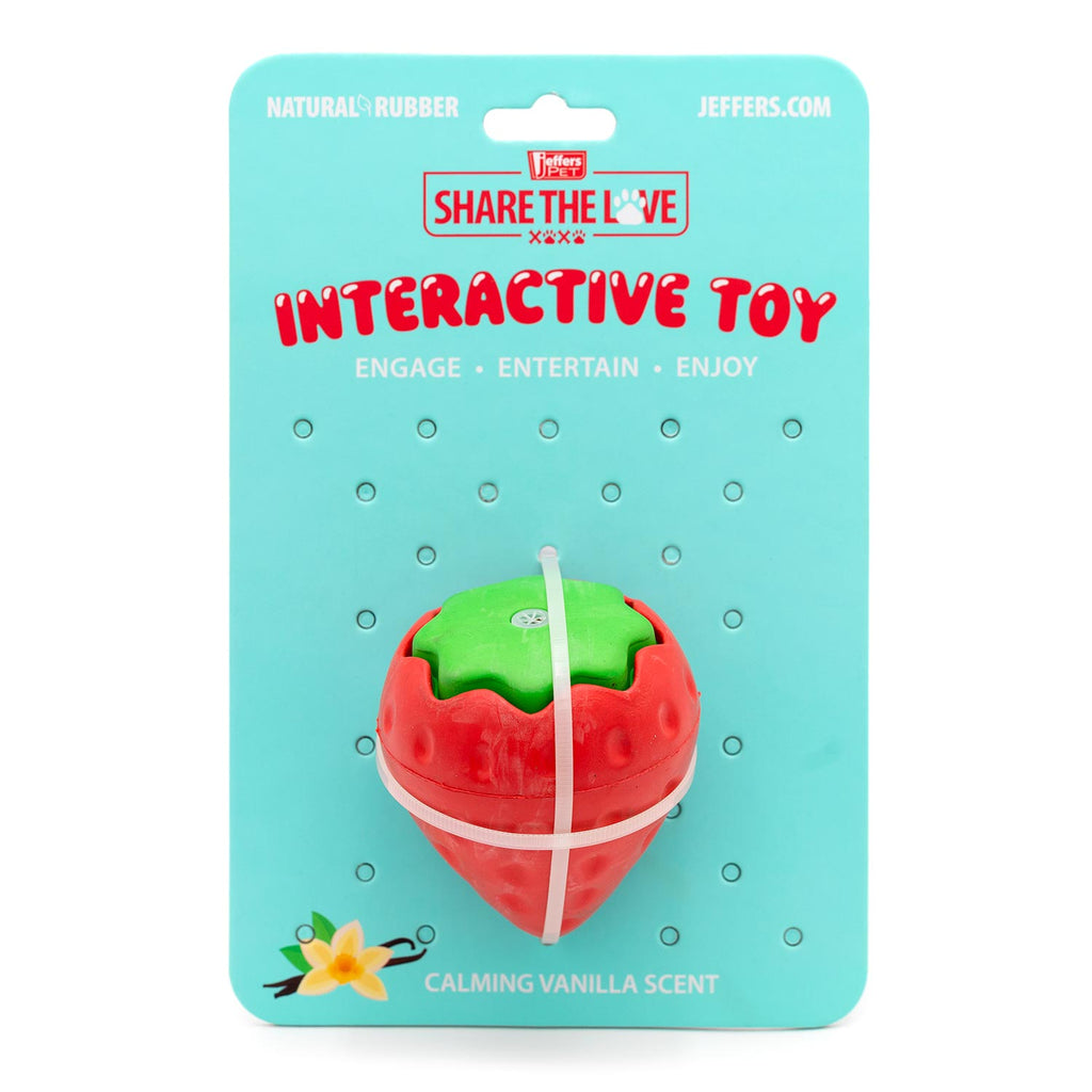 Jeffers Squeaky Strawberry Natural Rubber Dog Dental Chew Toy with Squeaker & Vanilla Scent for Medium Chewers