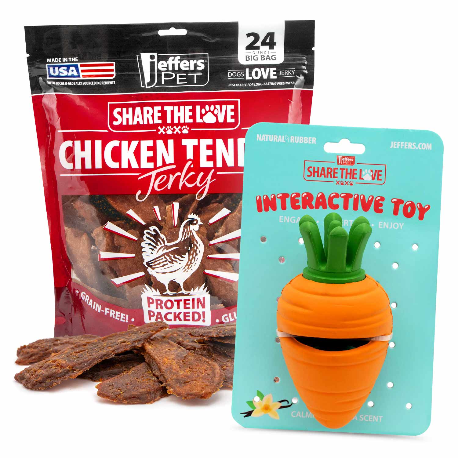 Jeffers Stuffable Dog Chew Toys with Chicken Breast Jerky Treats Kit (1) Carrot 1 ct