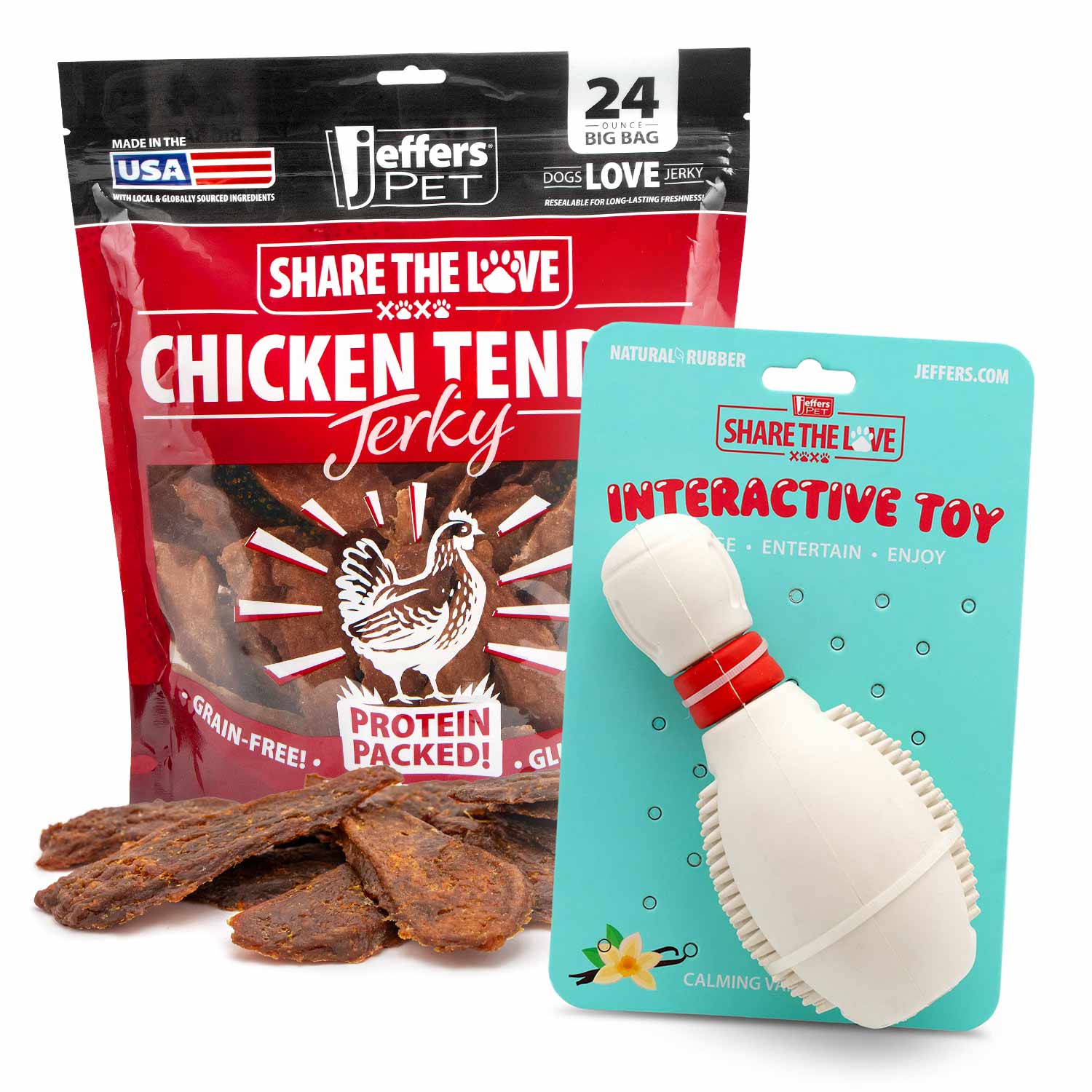 Jeffers Stuffable Dog Chew Toys with Chicken Breast Jerky Treats Kit (1) Bowling Pin 1 ct