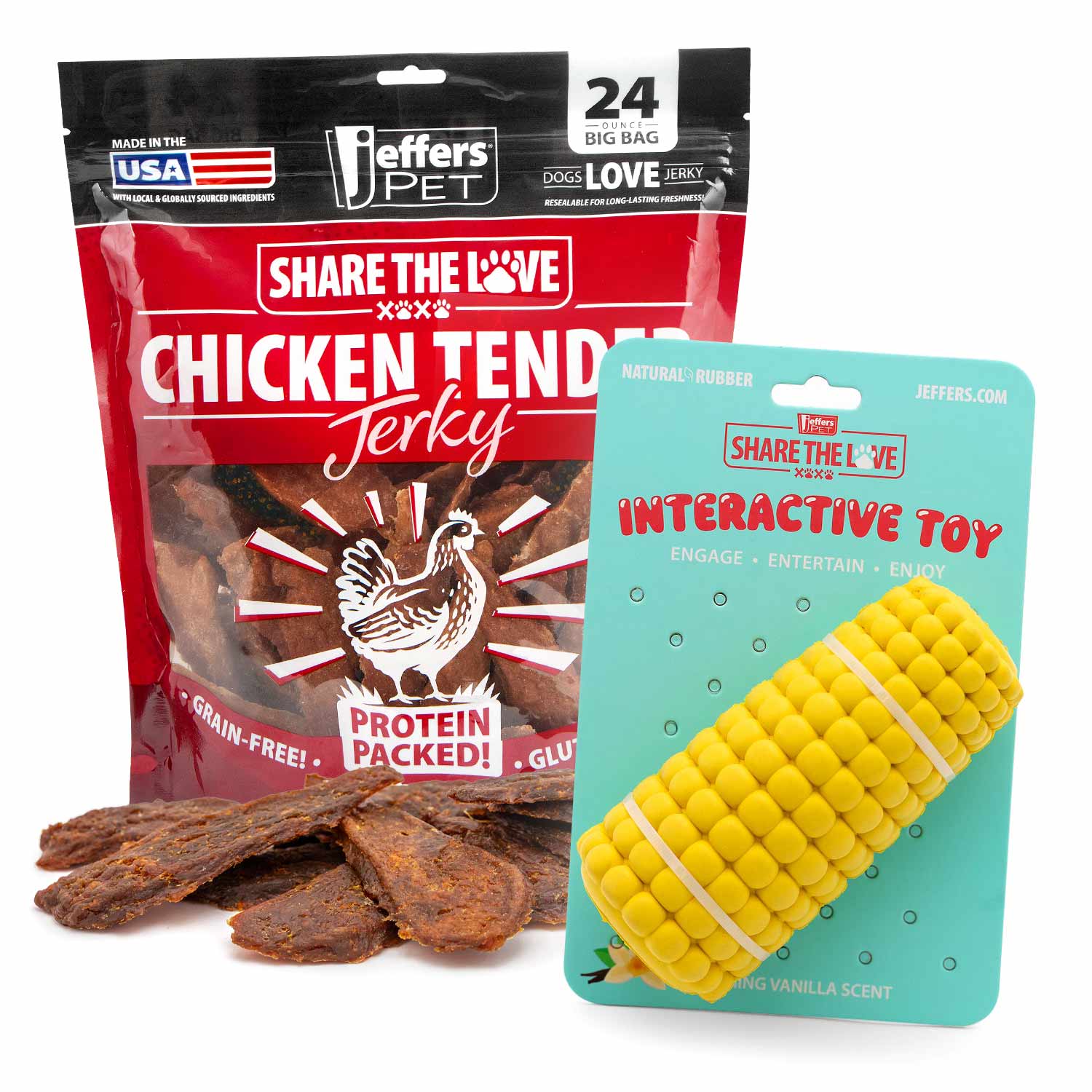 Jeffers Stuffable Dog Chew Toys with Chicken Breast Jerky Treats Kit (1) Corn 1 ct