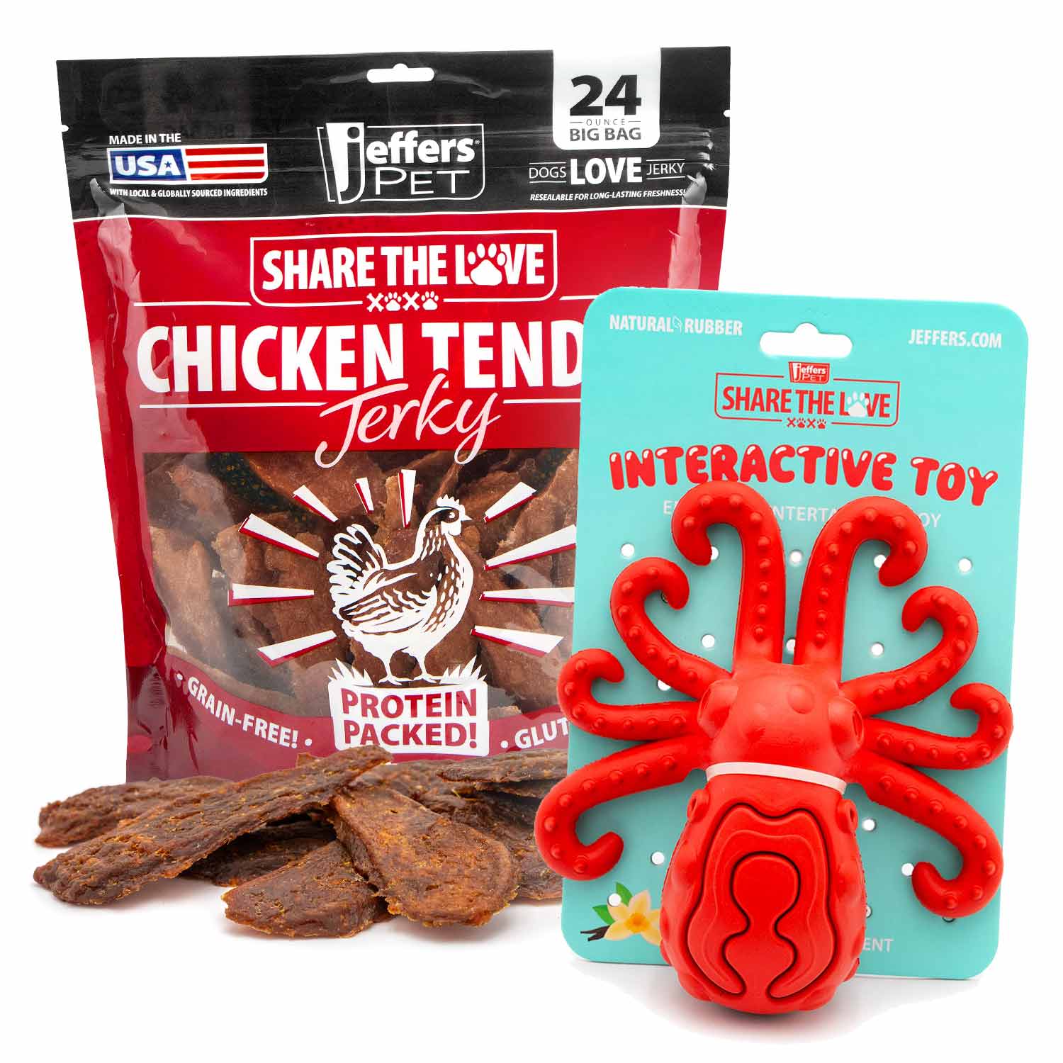 Jeffers Stuffable Dog Chew Toys with Chicken Breast Jerky Treats Kit (1) Octopus 1 ct