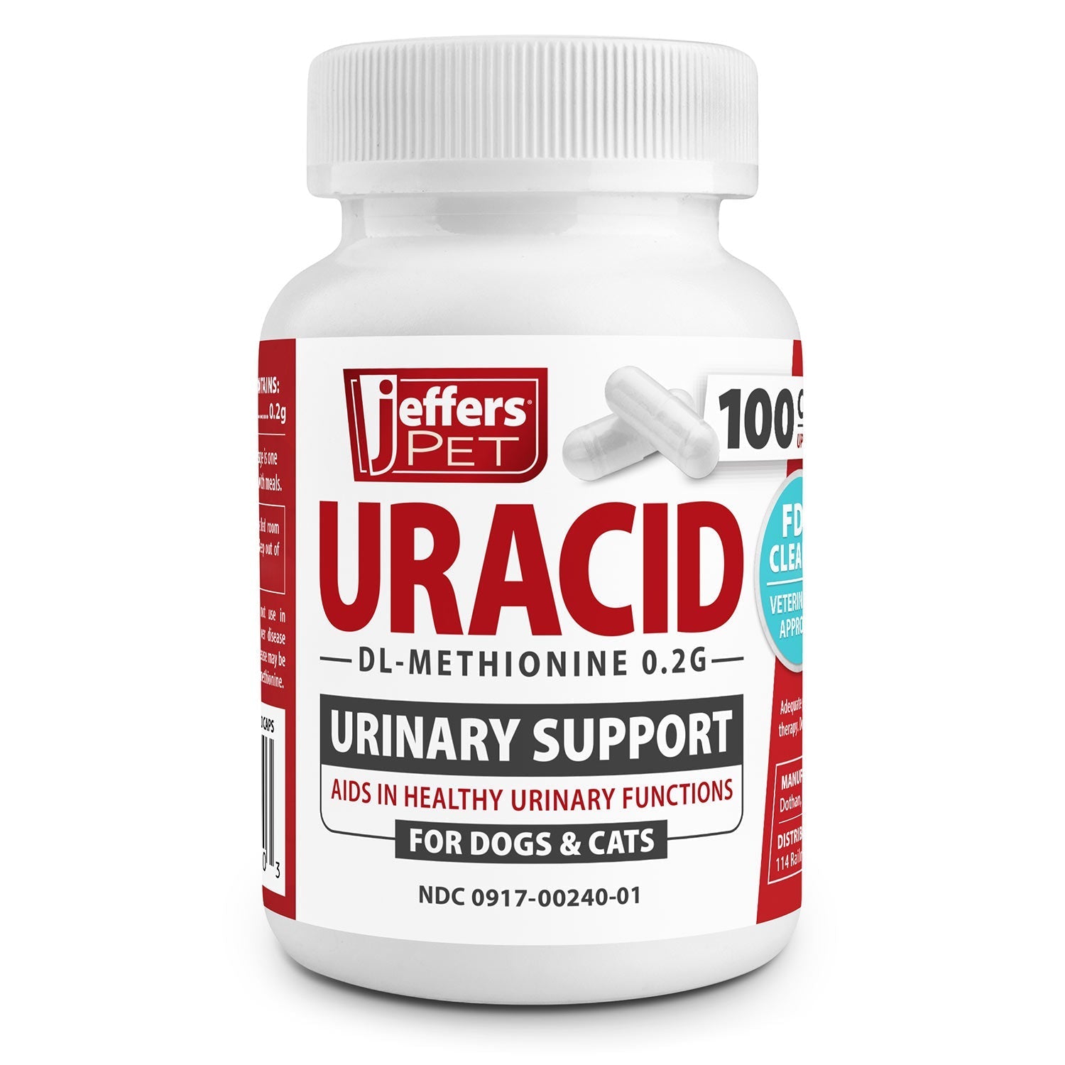 Jeffers Uracid DL-Methionine 0.2g Capsules for Dogs & Cats – Supports Urinary Tract, Reduces Urine Odor, Prevents Stones 0.2 g 100 Capsules (Up to 33 Day Supply)