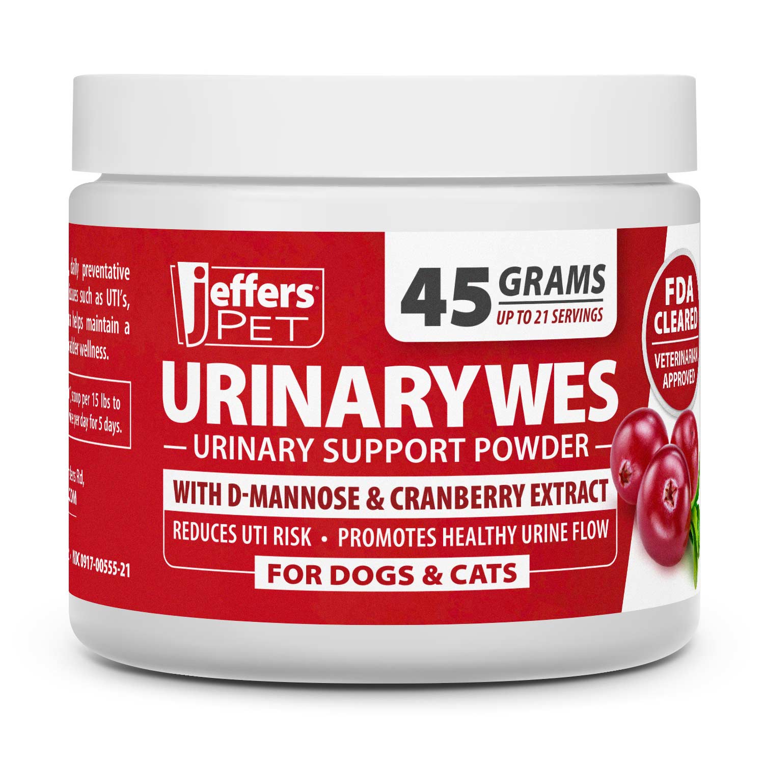 Jeffers UrinaryWes Urinary Support Supplement Powder for Dogs & Cats 45 grams (Up to 21 Servings) Chicken Powder