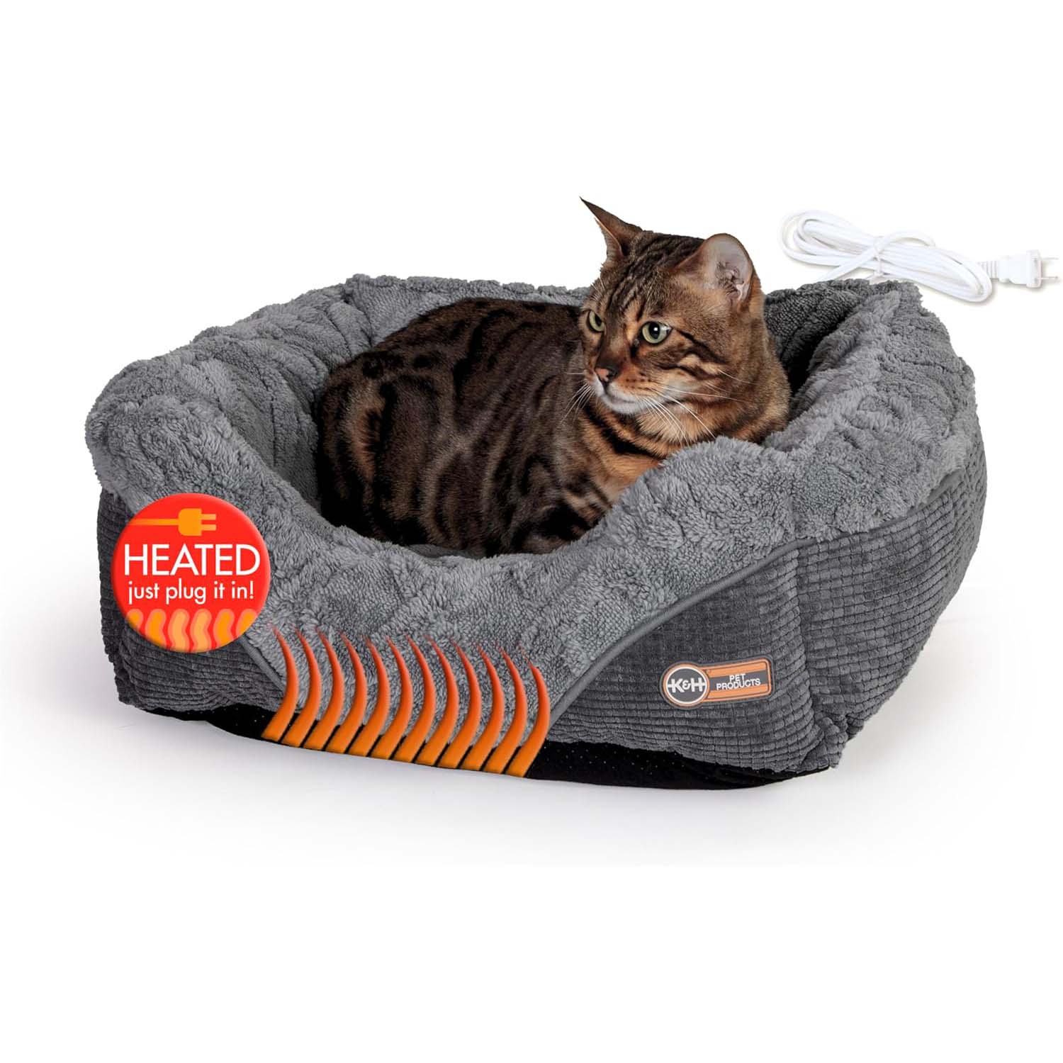 K&H Thermo-Pet Lounge Sleeper Heated Cat & Small Dog Bed – Plush, Non-Slip, Machine Washable Indoor Pet Bed Grey Small - 20.5" x 19.5" x 6.5"