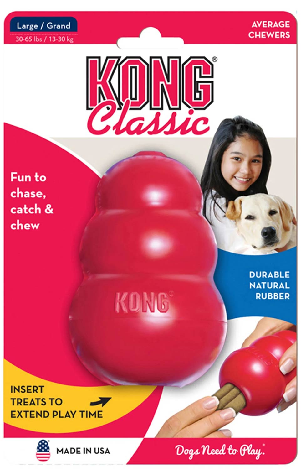 KONG Classic Dog Toy Large (4") Red Single