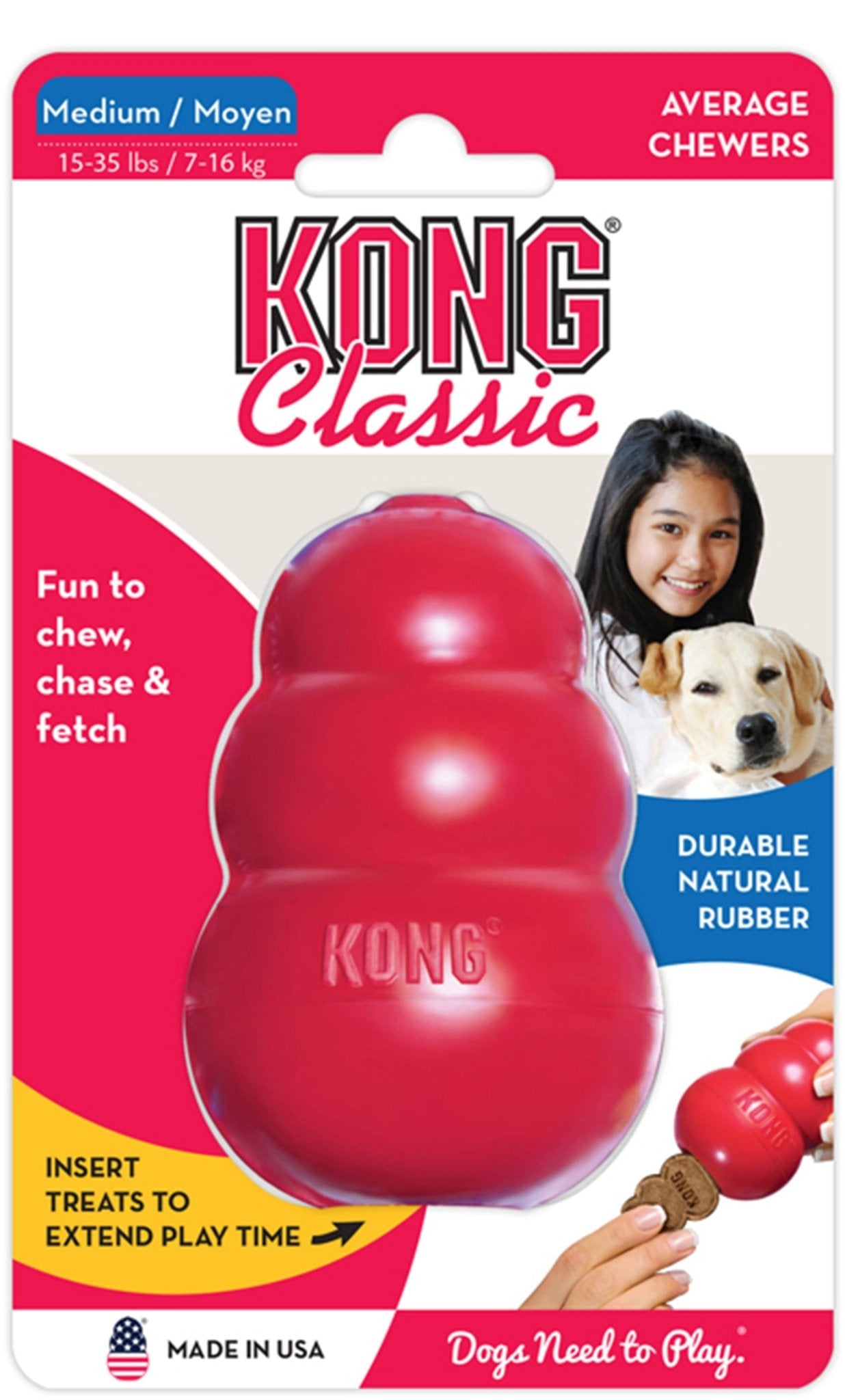 KONG Classic Dog Toy Medium (3.5") Red Single