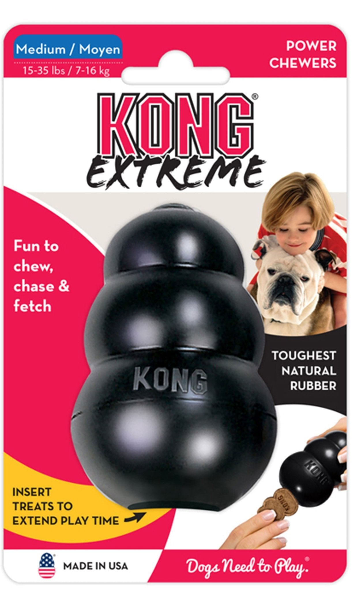 KONG Extreme Treat-Stuffing Dog Toy for Power Chewers Medium (3.5") Black Single
