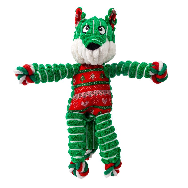 KONG Holiday Floppy Knots Fox Interactive Plush Dog Toy, Sm/Md Sm Md Green 1 ct