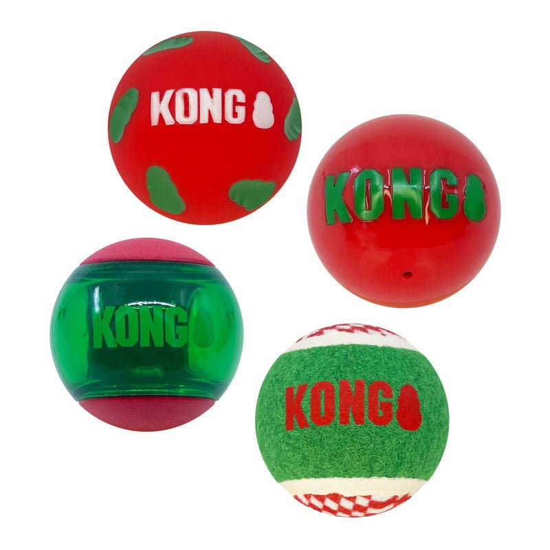 KONG Holiday Occasions Tennis Balls for Dogs, Medium, 4 Pack Assorted Medium (2.5"D) 4 ct