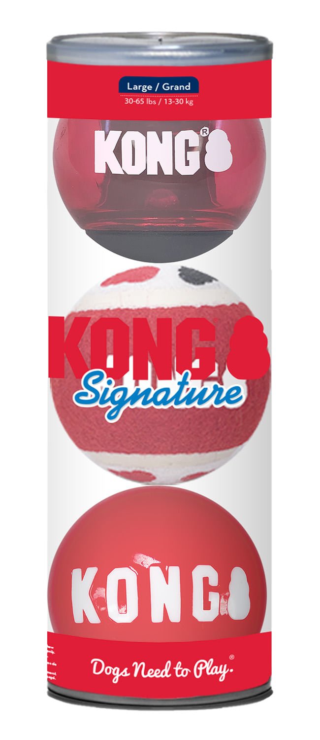 KONG Signature Fetch Dog Toy Balls, Multi-Pack Large - 3.25"D 3 pk Assorted