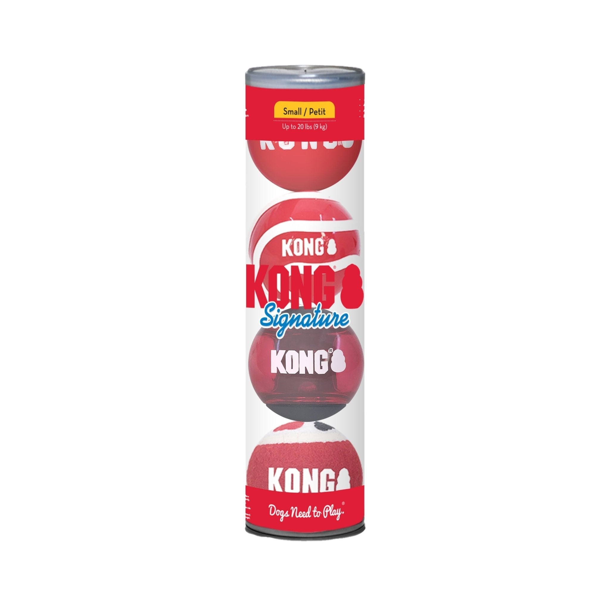 KONG Signature Fetch Dog Toy Balls, Multi-Pack Small - 2"D 4 pk Assorted