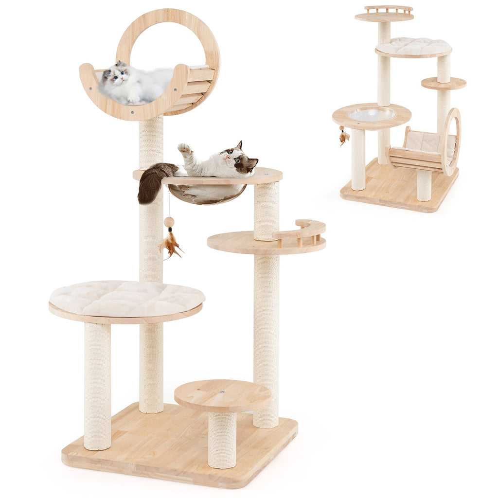 4-in-1 Large Wooden Cat Tower with Space Capsule Nest for Indoor Cats Default Title