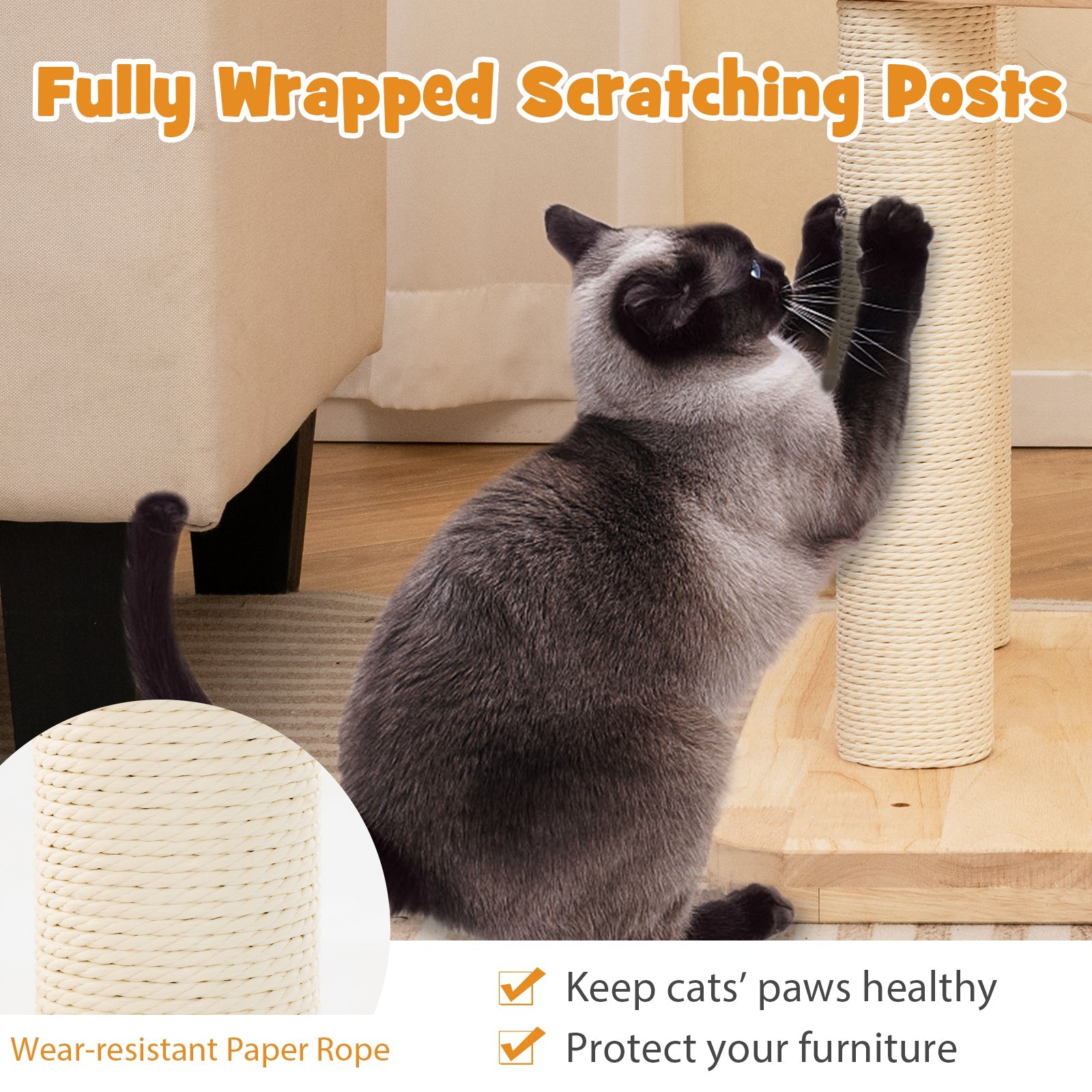 4-in-1 Large Wooden Cat Tower with Space Capsule Nest for Indoor Cats
