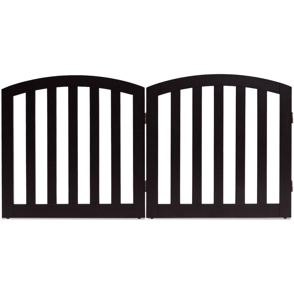 24 Inch 2 Panel Configurable Folding Free Standing Wooden Pet Safety Fence with Arched Top-Brown Default Title