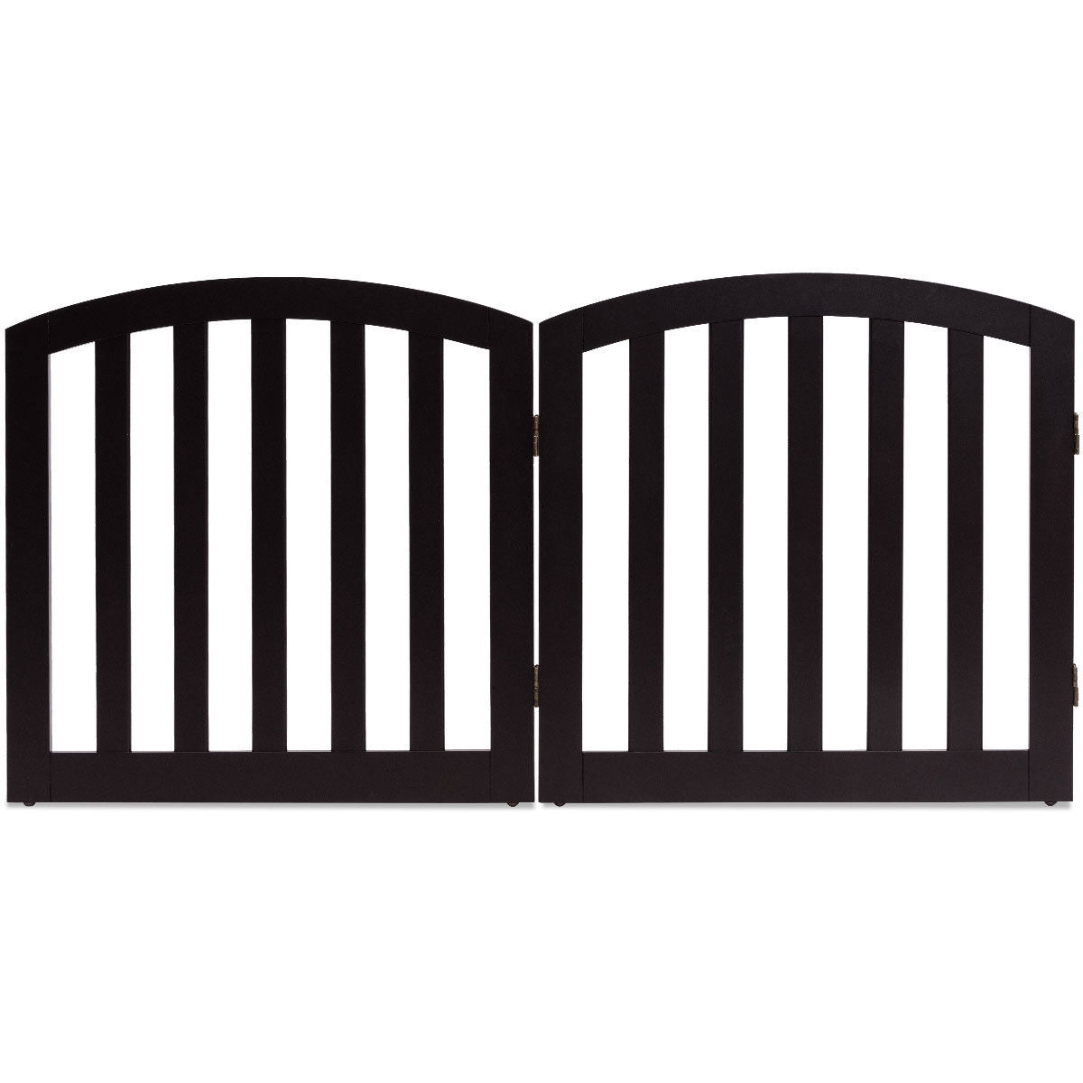 24 Inch 2 Panel Configurable Folding Free Standing Wooden Pet Safety Fence with Arched Top-Brown Default Title