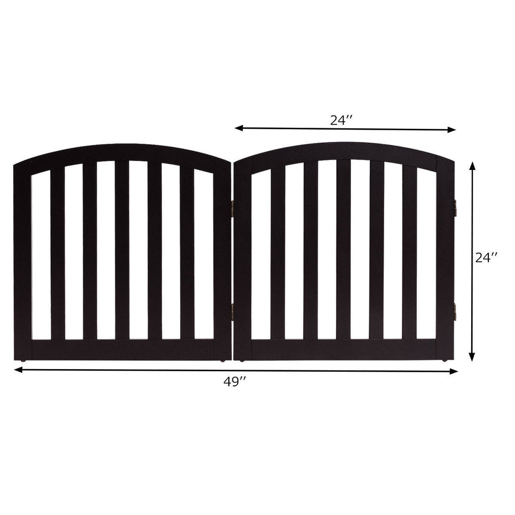 24 Inch 2 Panel Configurable Folding Free Standing Wooden Pet Safety Fence with Arched Top-Brown