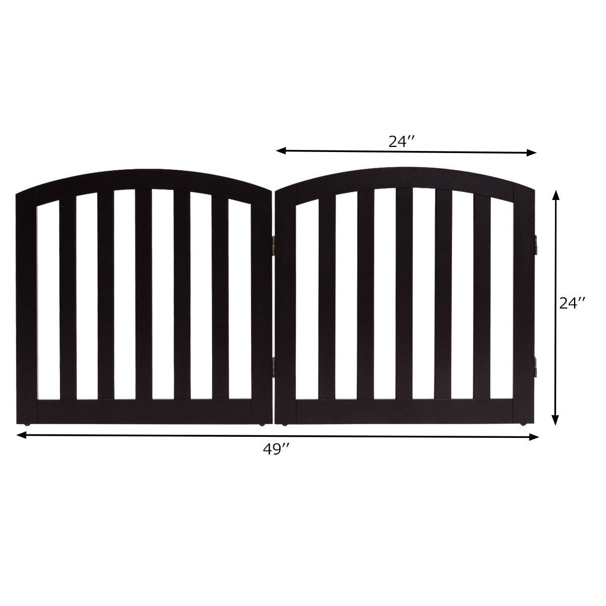 24 Inch 2 Panel Configurable Folding Free Standing Wooden Pet Safety Fence with Arched Top-Brown