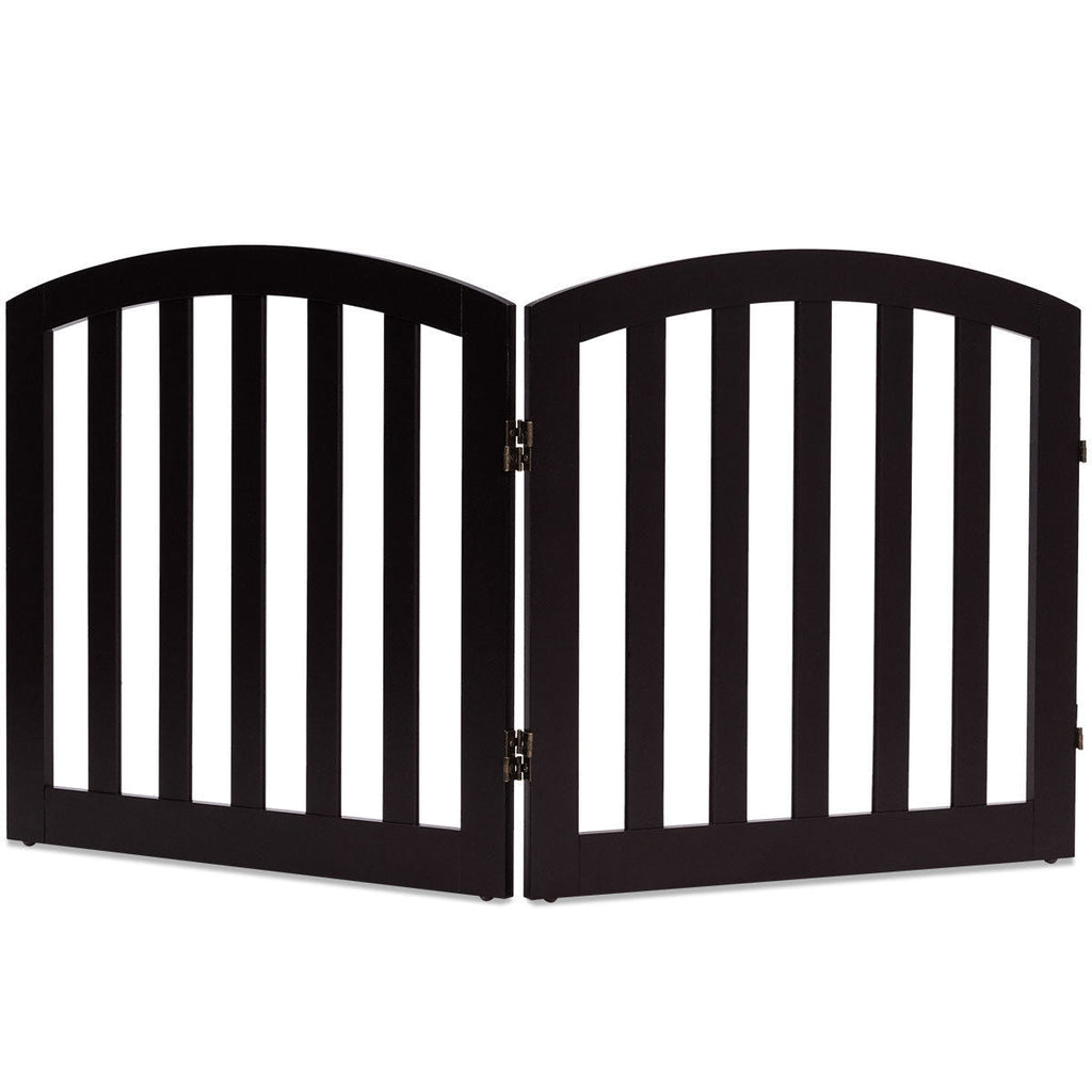 24 Inch 2 Panel Configurable Folding Free Standing Wooden Pet Safety Fence with Arched Top-Brown