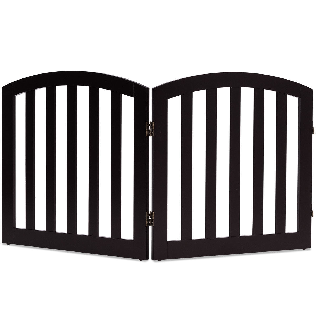 24 Inch 2 Panel Configurable Folding Free Standing Wooden Pet Safety Fence with Arched Top-Brown