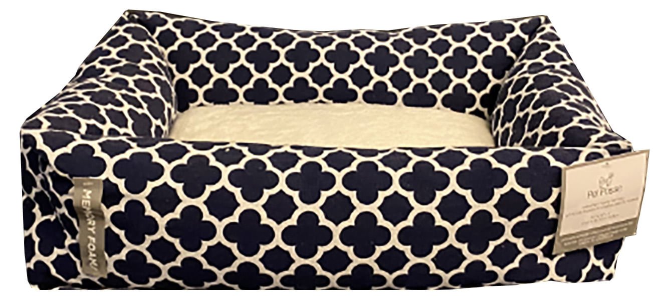 Memory Foam Rectangle Bed With Sherpa Lining Estate Blue Medium