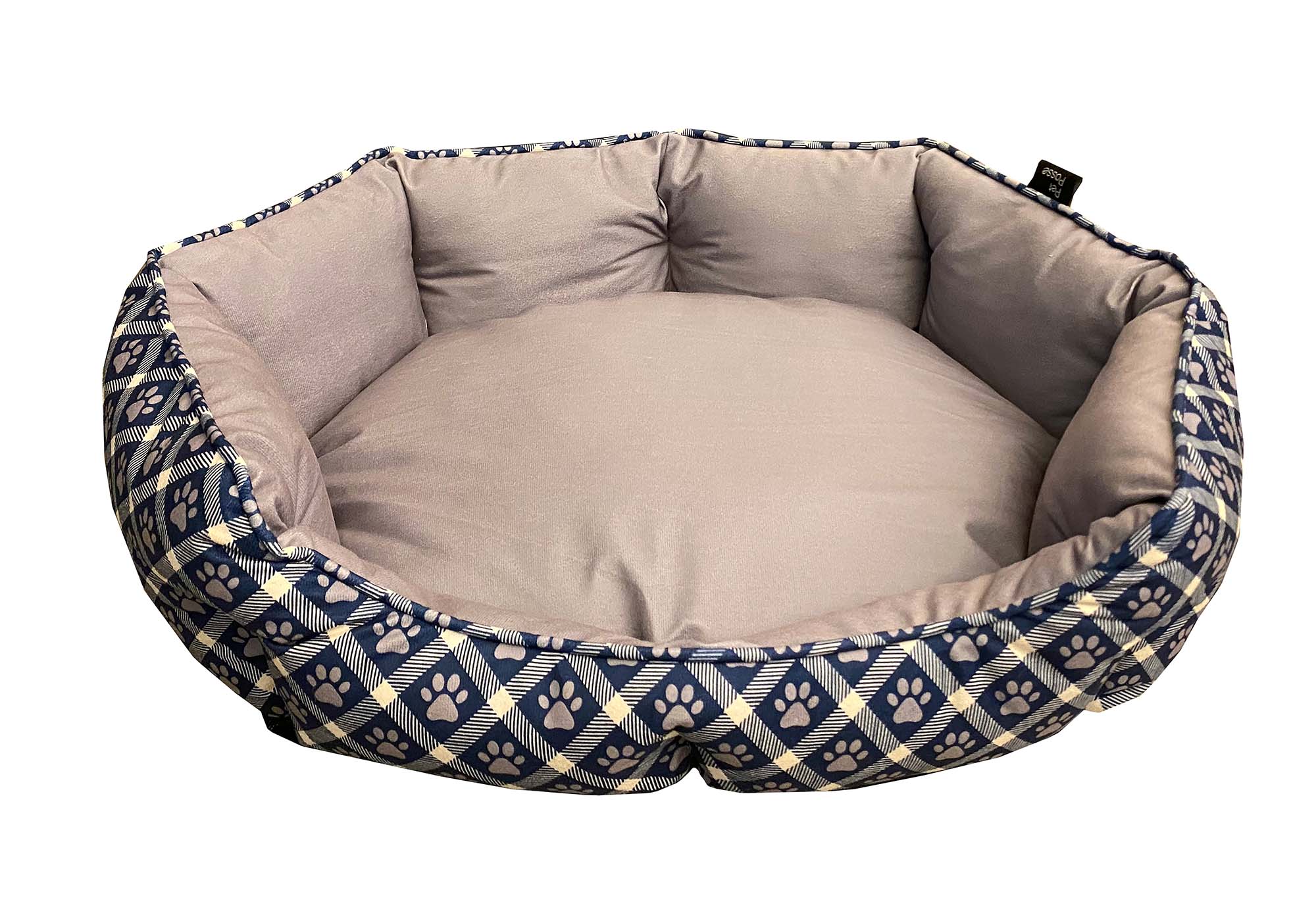 Mink Tufted Euro Cuddler Bed For Dogs & Cats Chiseled Stone & Estate Blue Small
