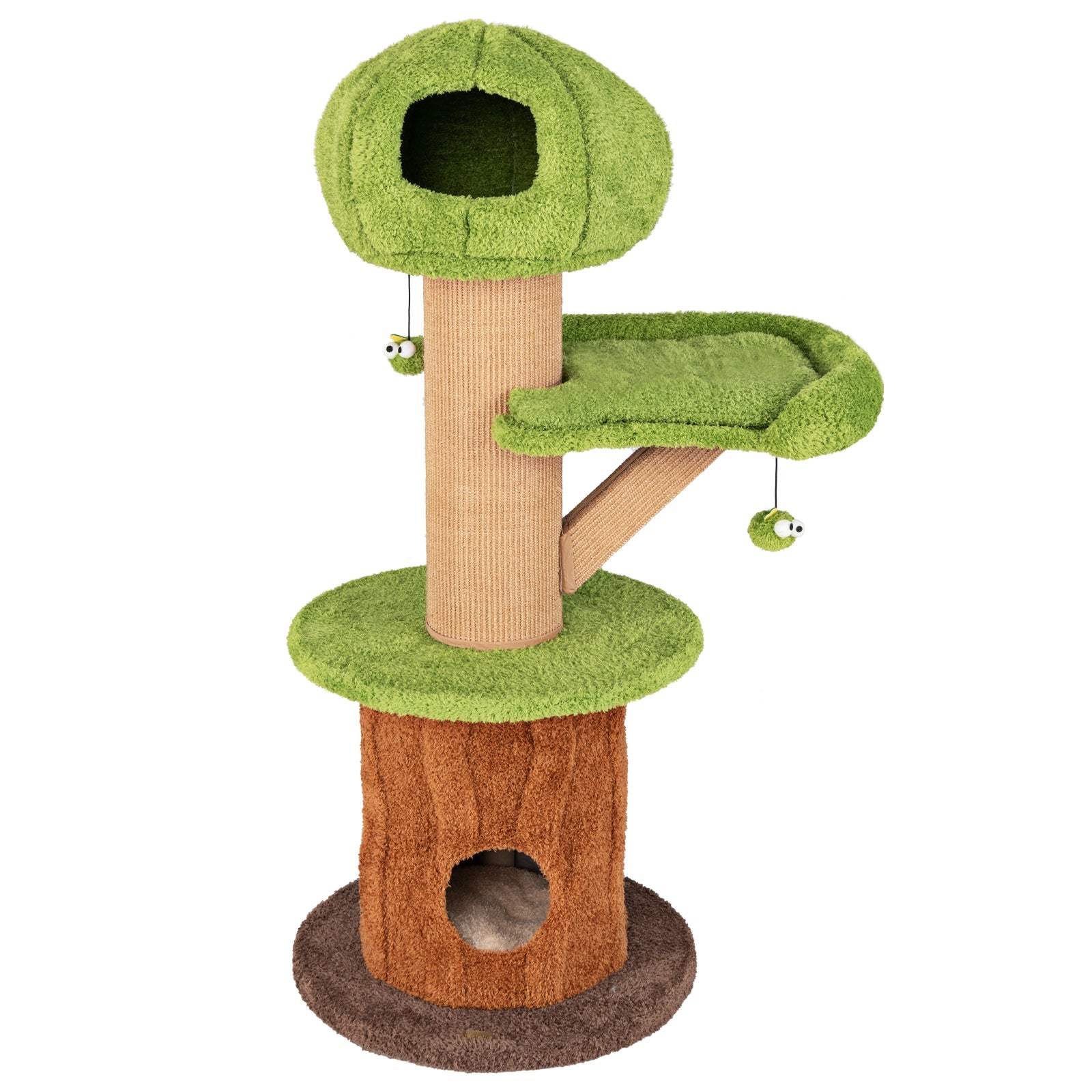 Mushroom Cat Tree for Indoor Cats with 2 Cute Condos Plush Perch and Teasing Balls-Green