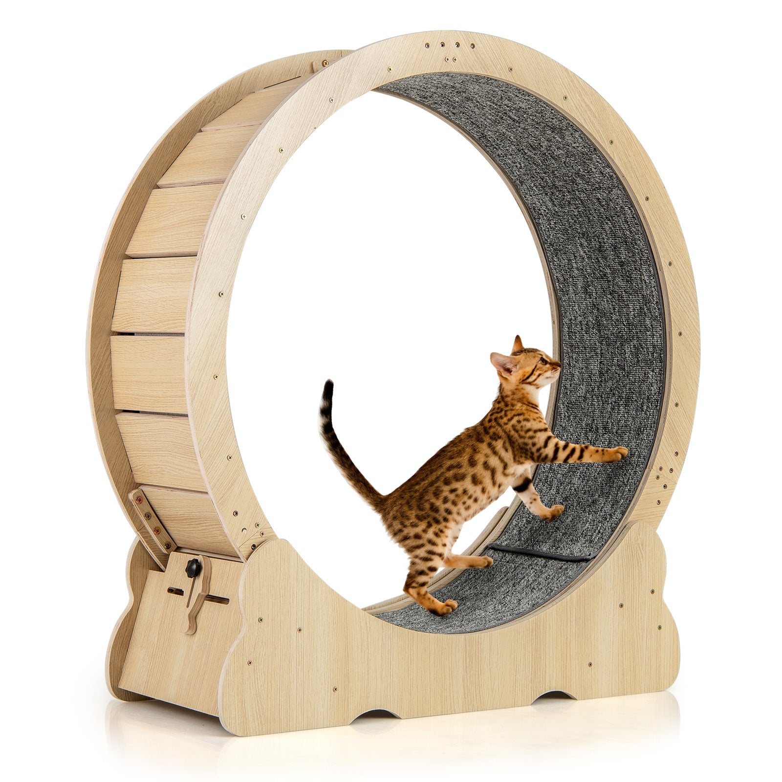 40 Inch Large Cat Exercise Wheel with Lockable Mechanism and Carpeted Runaway for Indoor Cats-Natural Default Title