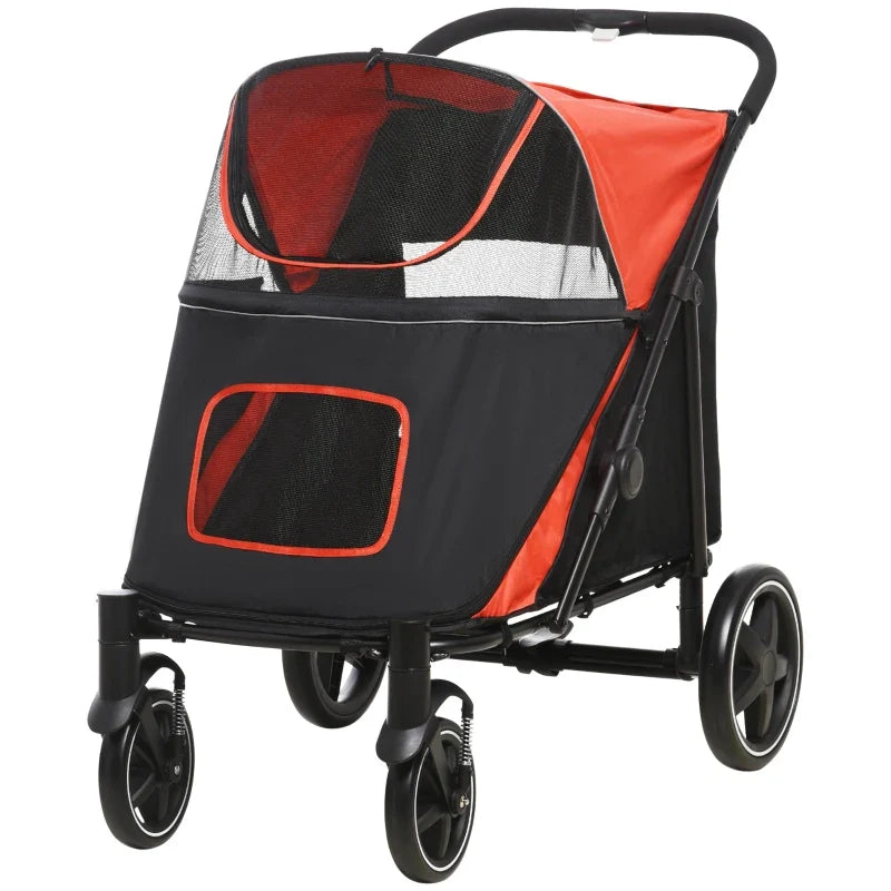 One-Click Foldable Stroller for Large Medium Small Dogs, Pet, Cats with Storage Red