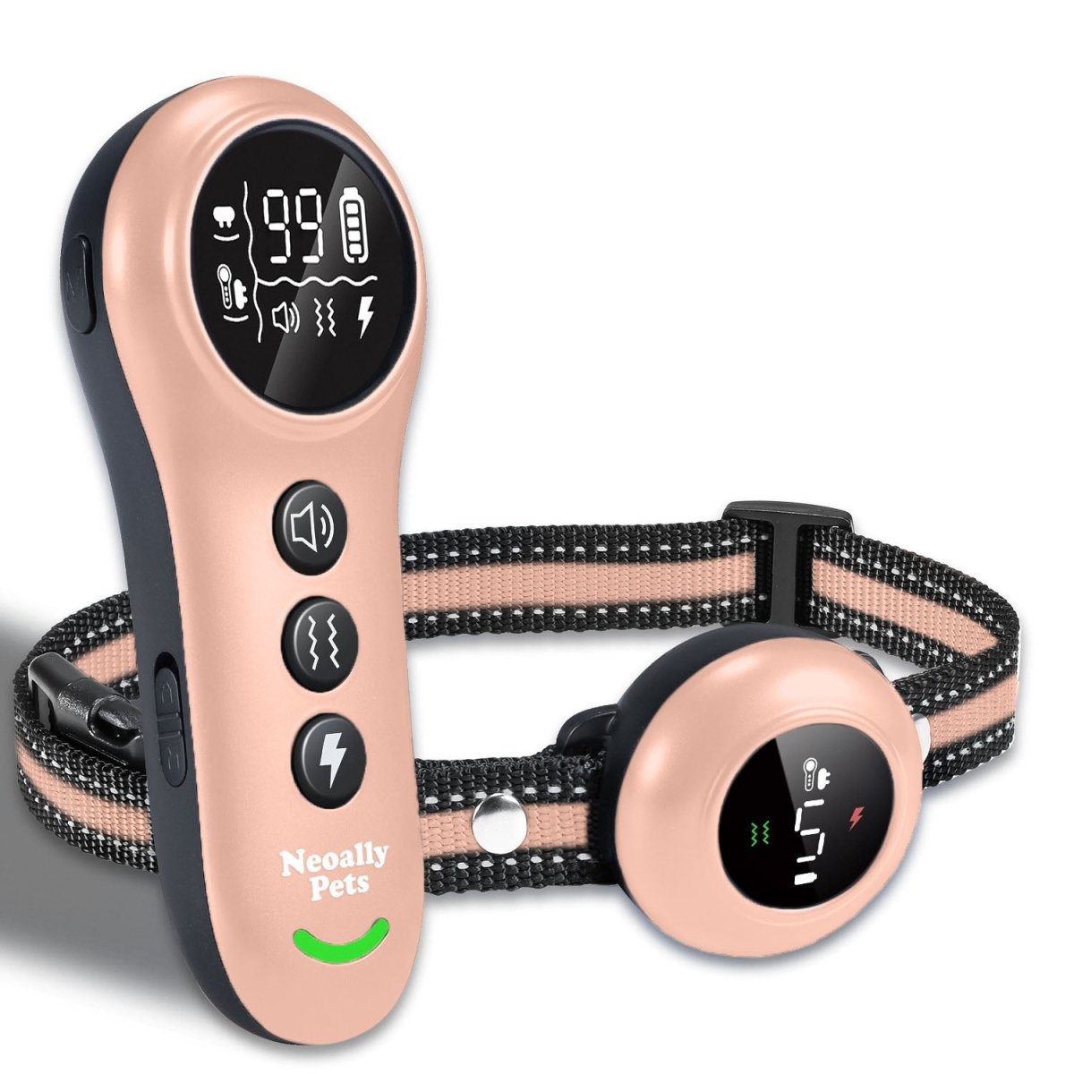 NeoAlly 2-in-1 Dog Training & Bark Control Collar – 3000FT Remote, IP67 | 5–150lbs Pink