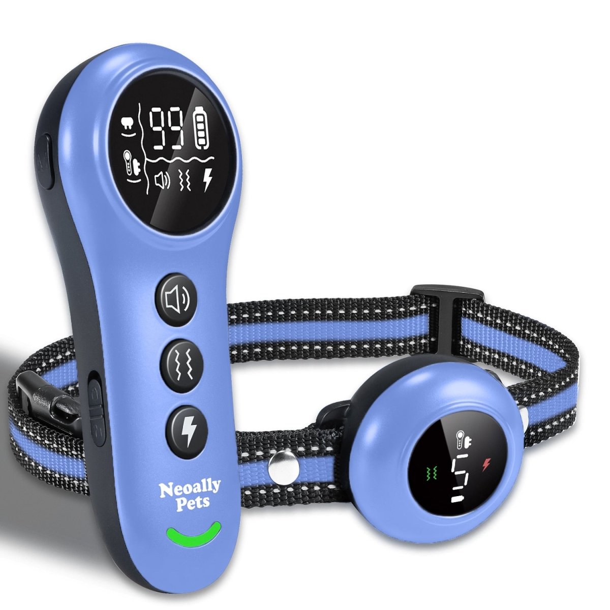 NeoAlly 2-in-1 Dog Training & Bark Control Collar – 3000FT Remote, IP67 | 5–150lbs Light Blue
