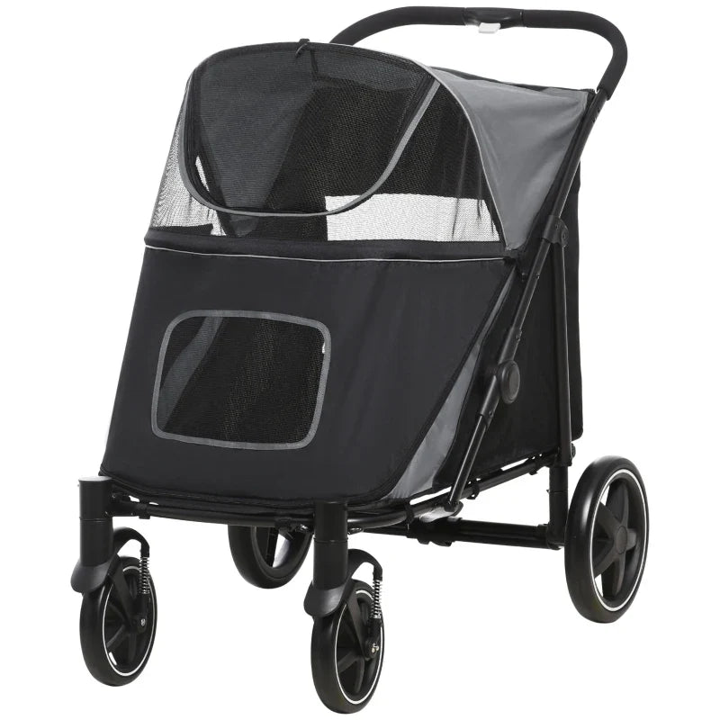 One-Click Foldable Stroller for Large Medium Small Dogs, Pet, Cats with Storage Gray