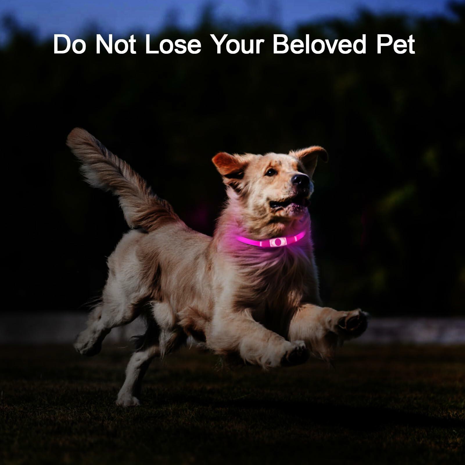 Flycoco LED Rechargeable Dog Collar Light Pink USB Adjustable Safety