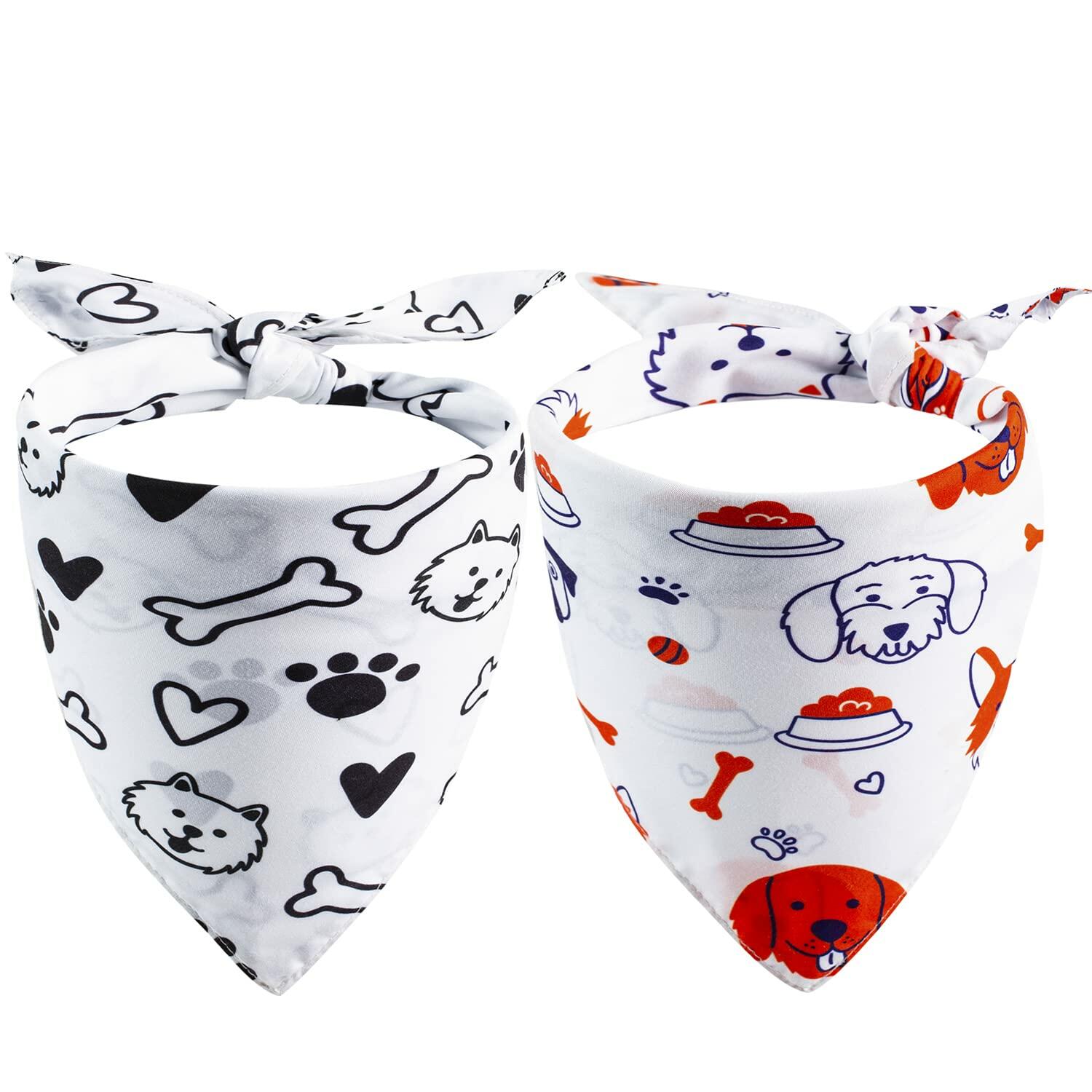 2 Pack Dog Bandanas – White Cute Birthday Pet Scarf for Dogs & Cats, XL