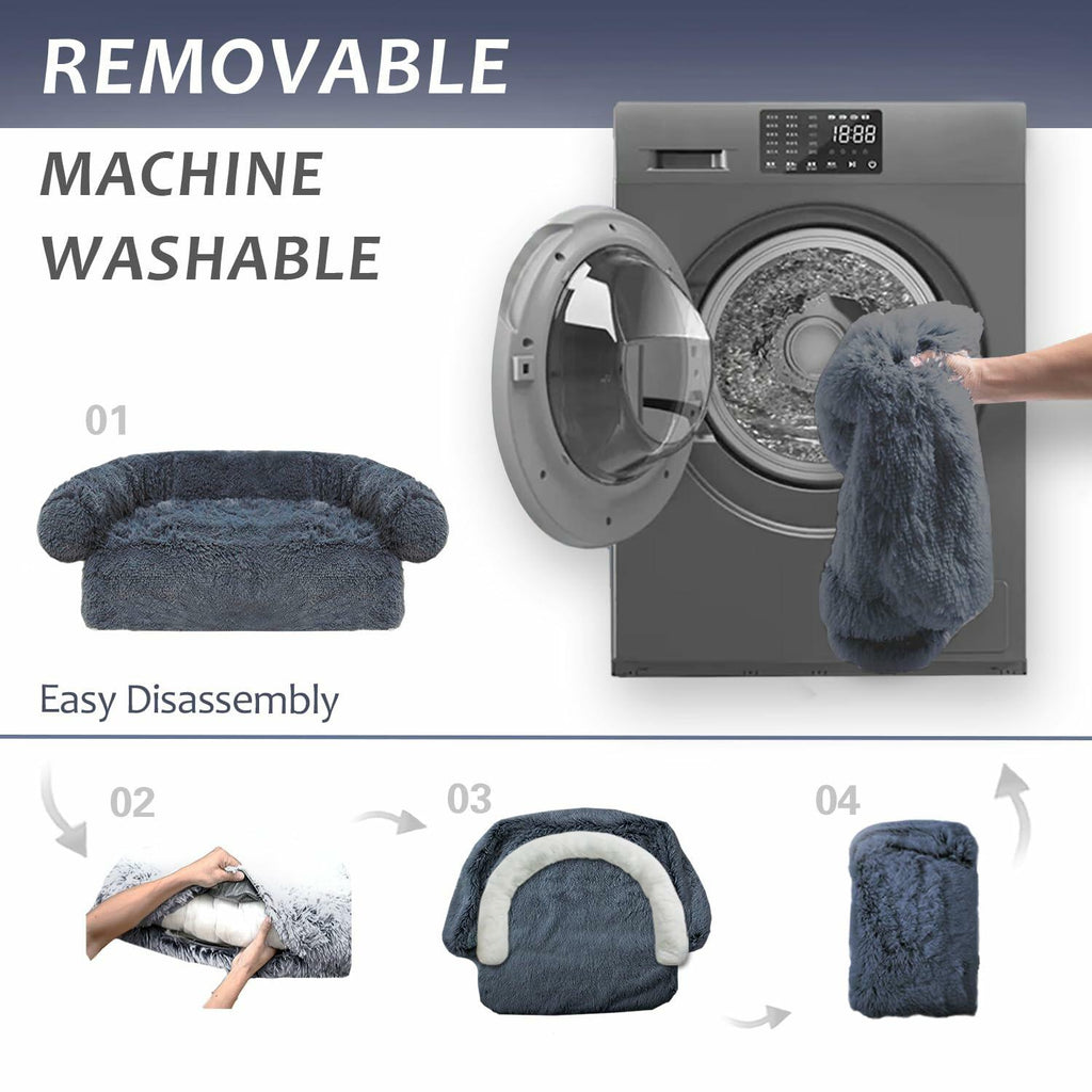 Calming Dog Cat Bed Mat Waterproof Plush Navy Blue Size 41x37