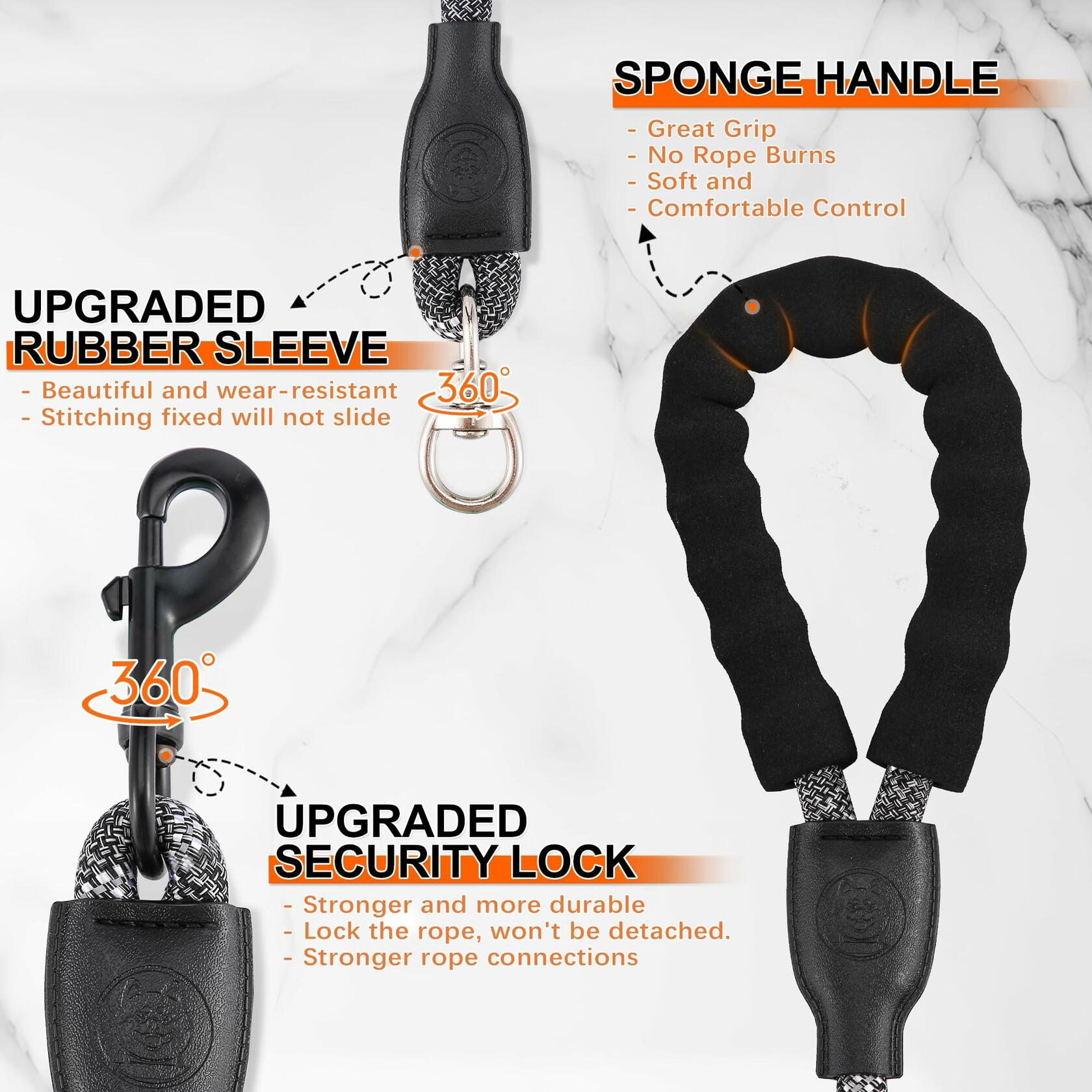 Mengbei Tribe Double Dog Leash Detachable 360° Swivel Reflective Grey Size L