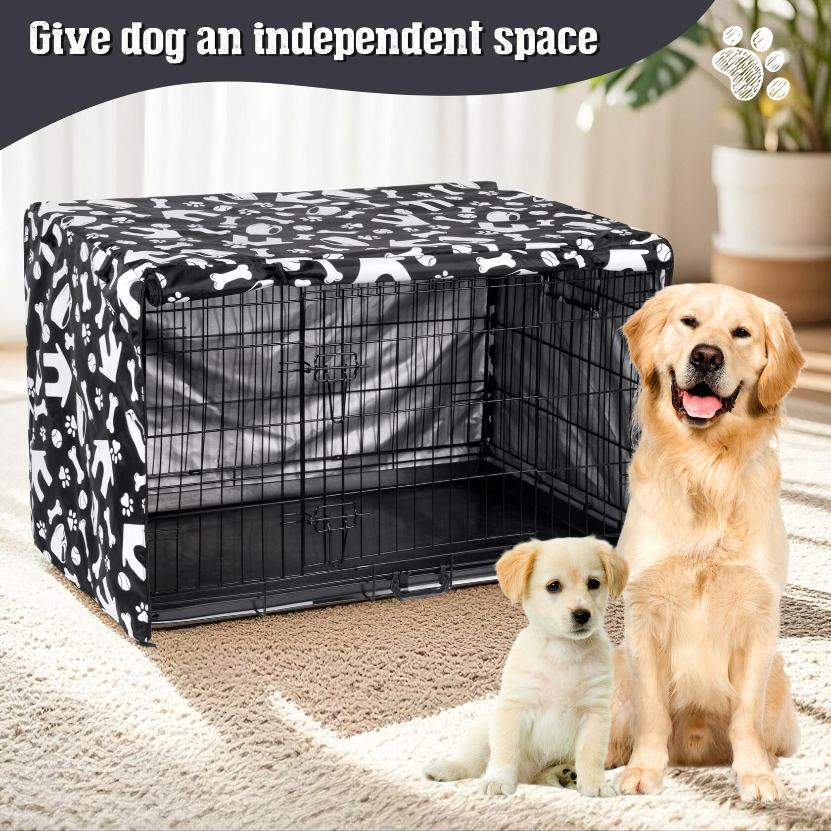 kefit Dog Crate Cover Kennel Cover Black/Paw 42 inch Size 42