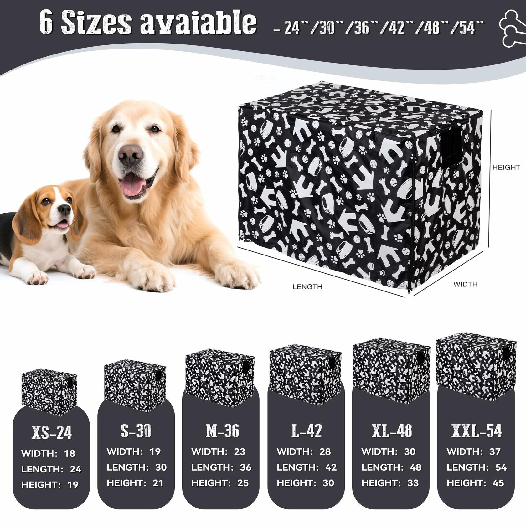 kefit Dog Crate Cover Kennel Cover Black/Paw 42 inch Size 42