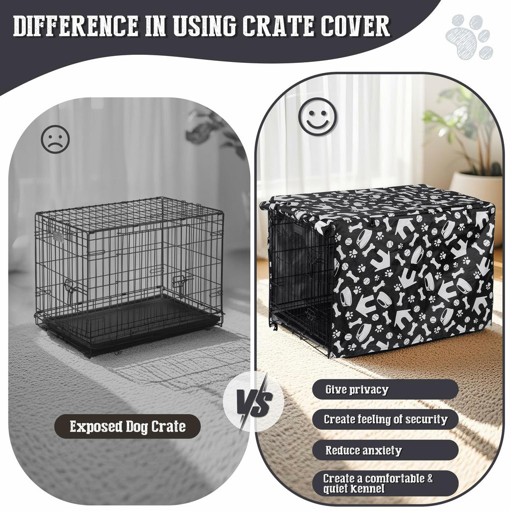 kefit Dog Crate Cover Kennel Cover Black/Paw 42 inch Size 42