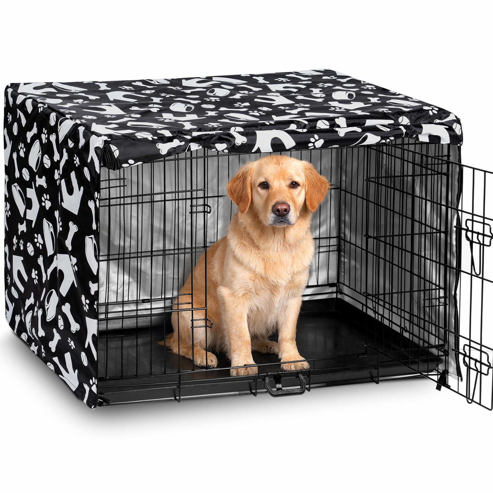 kefit Dog Crate Cover Kennel Cover Black/Paw 42 inch Size 42