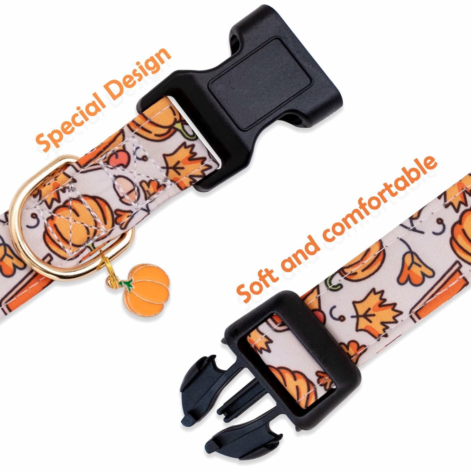 Faygarsle Orange Dog Collar Pumpkin Leaf Pattern Fall Autumn Small Size S