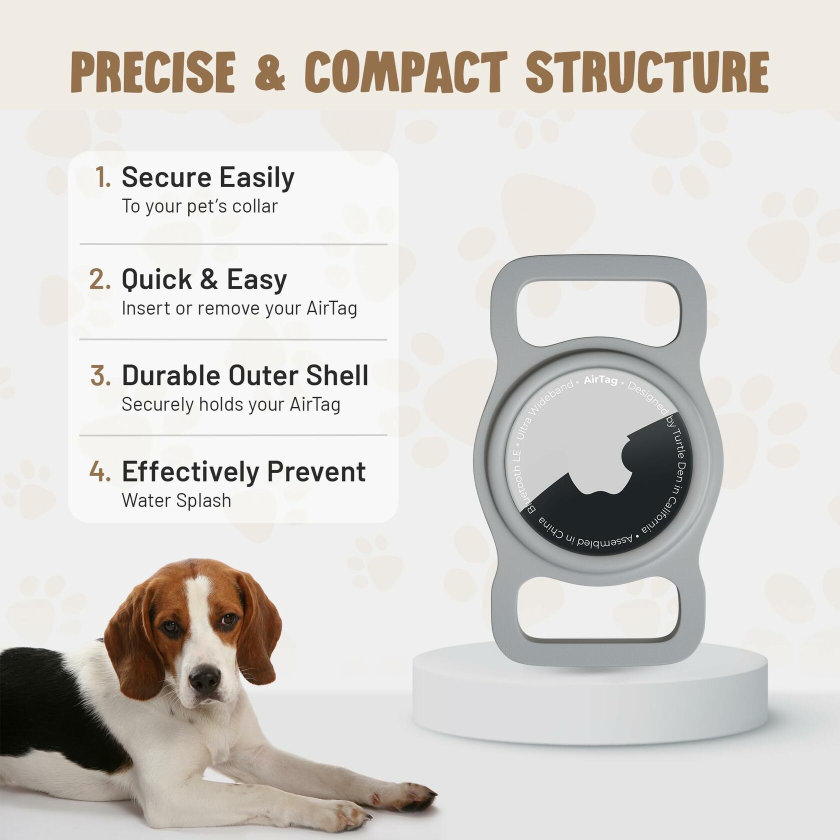 Turtle Den Airtag Dog Collar Holder Waterproof Rubber 2 Pack White