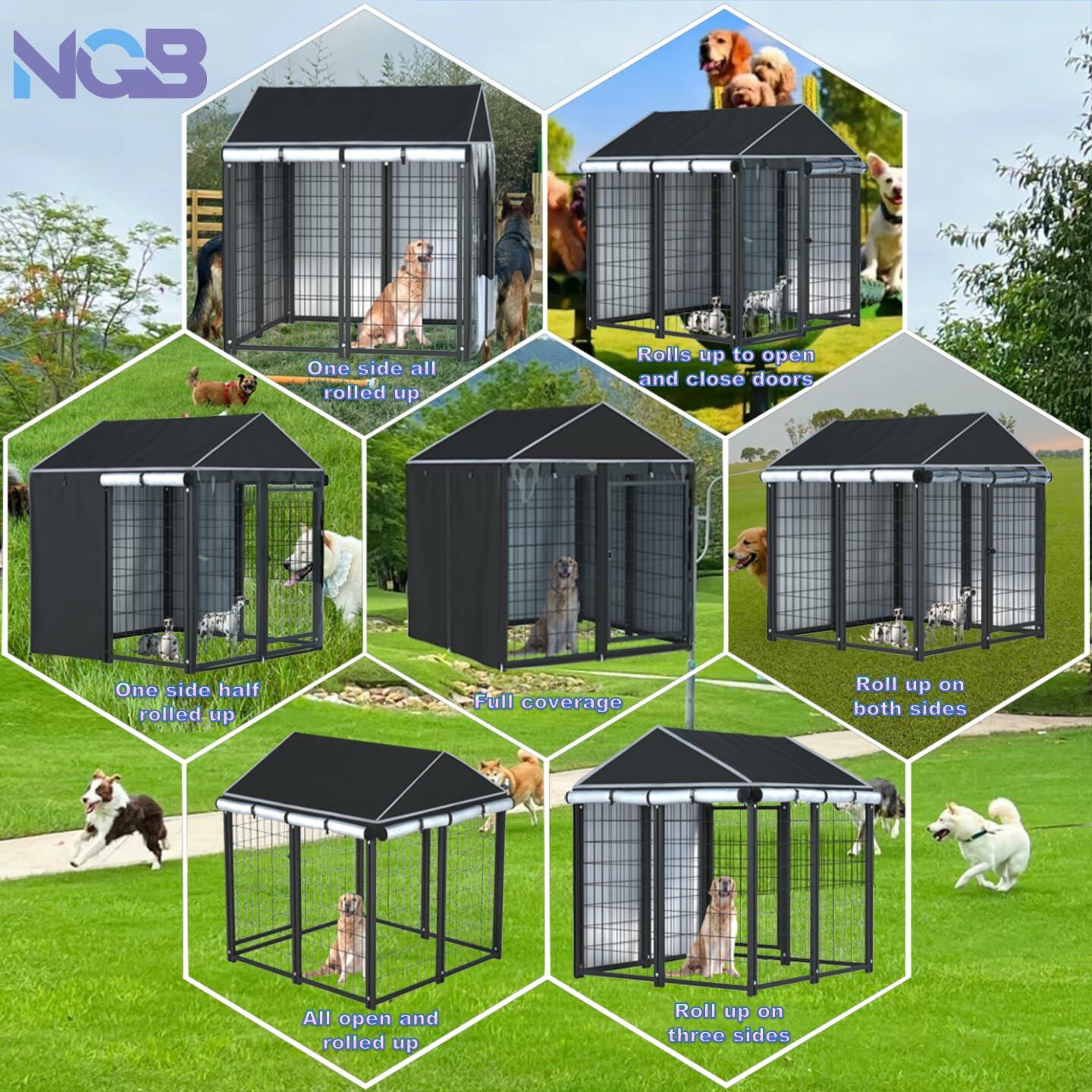 NGB Outdoor Dog Kennel Cover 4x4x4.5ft 600D Waterproof Windproof Black