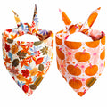 THLOH Fall Dog Bandanas 2 Pack Reversible Pumpkin Leaf Orange Large