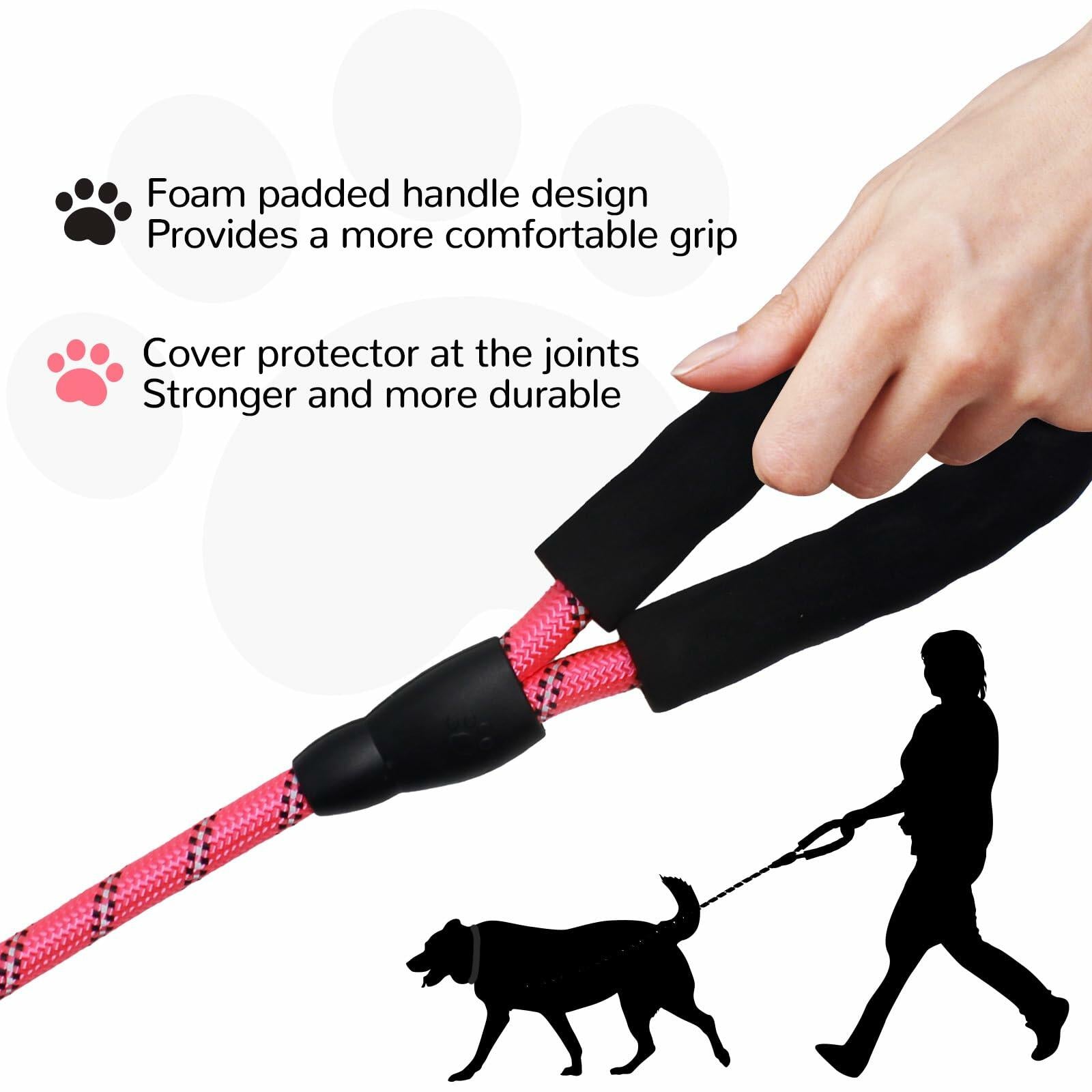 YALAVA Dog Leash 5FT Heavy Duty Reflective Nylon Rope Pink Padded Handle